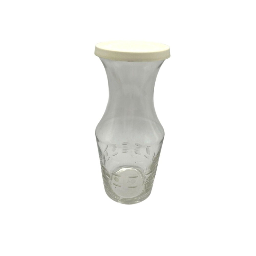 Vintage Libbey Etched Glass Single-Serve Juice Wine Carafe with Lid